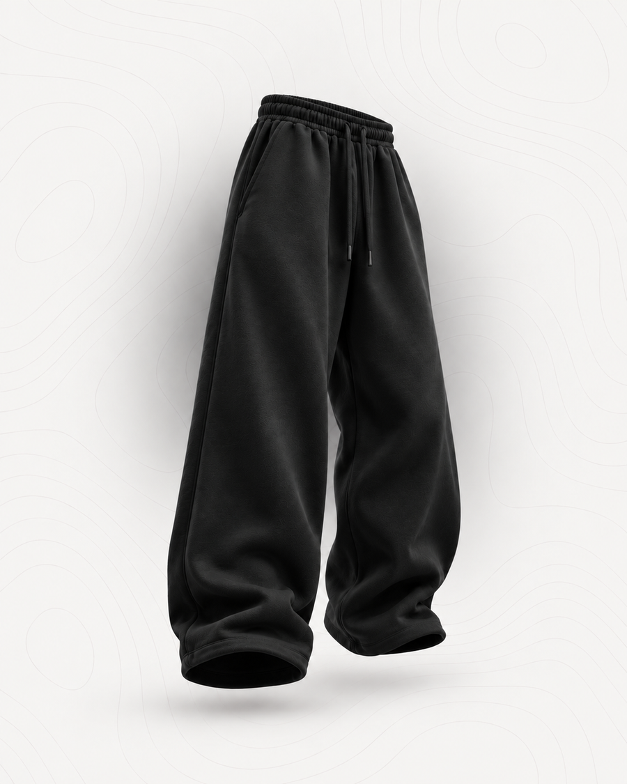 Black wide-leg drawstring pants